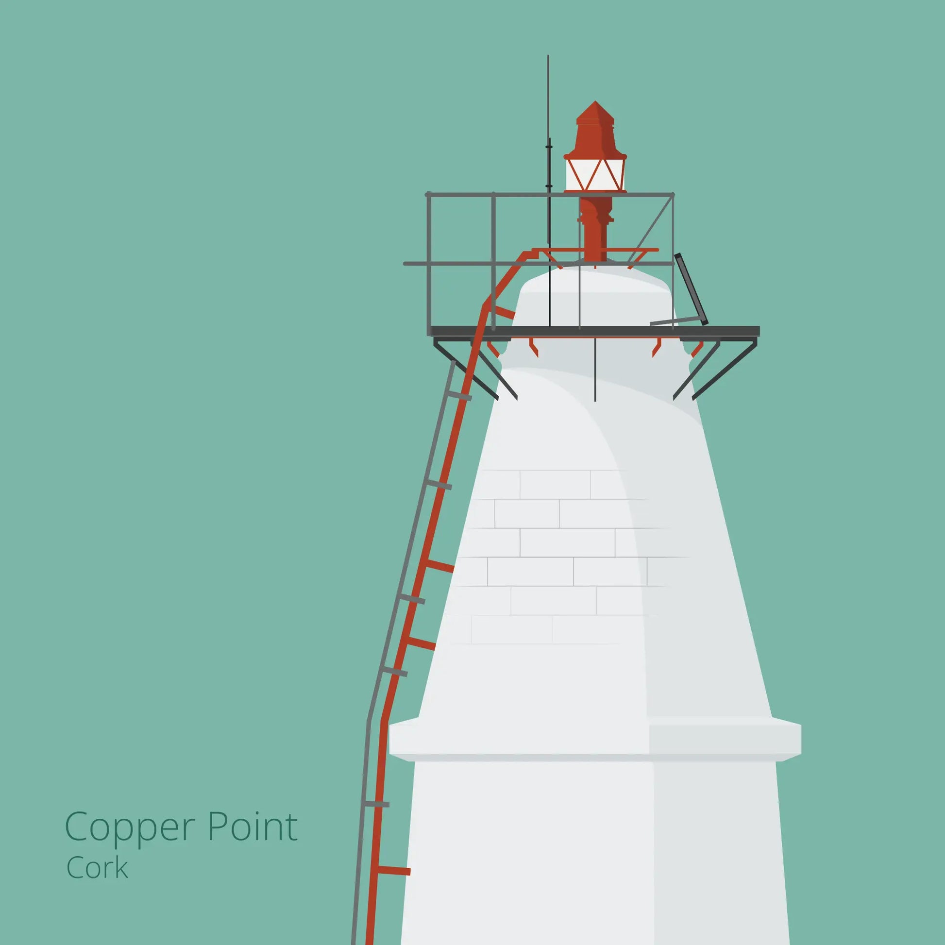 Illustration Copper Point lighthouse on an ocean green background