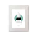 Contemporary graphic illustration of Ballagh Rocks lighthouse on a white background inside light blue square, mounted and measuring 30x40cm.