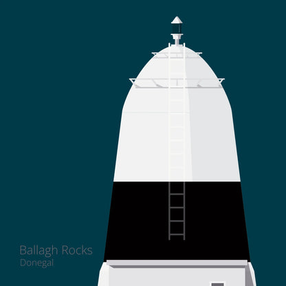 Illustration Ballagh Rocks lighthouse on a midnight blue background