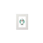 Contemporary graphic illustration of Rotten Island lighthouse on a white background inside light blue square, mounted and measuring 15x20cm.