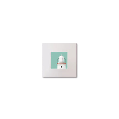 Illustration Rotten Island lighthouse on an ocean green background, mounted and measuring 10x10cm.
