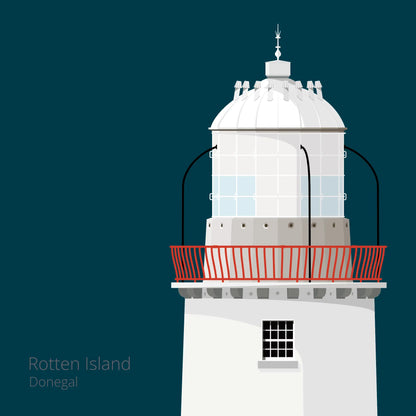 Illustration Rotten Island lighthouse on a midnight blue background