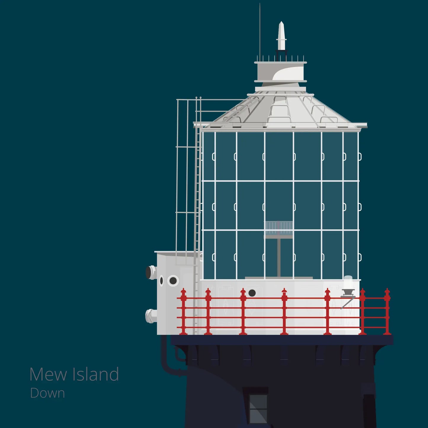 Illustration Mew Island lighthouse on a midnight blue background