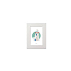 Contemporary graphic illustration of Ballbriggan lighthouse on a white background inside light blue square, mounted and measuring 15x20cm.