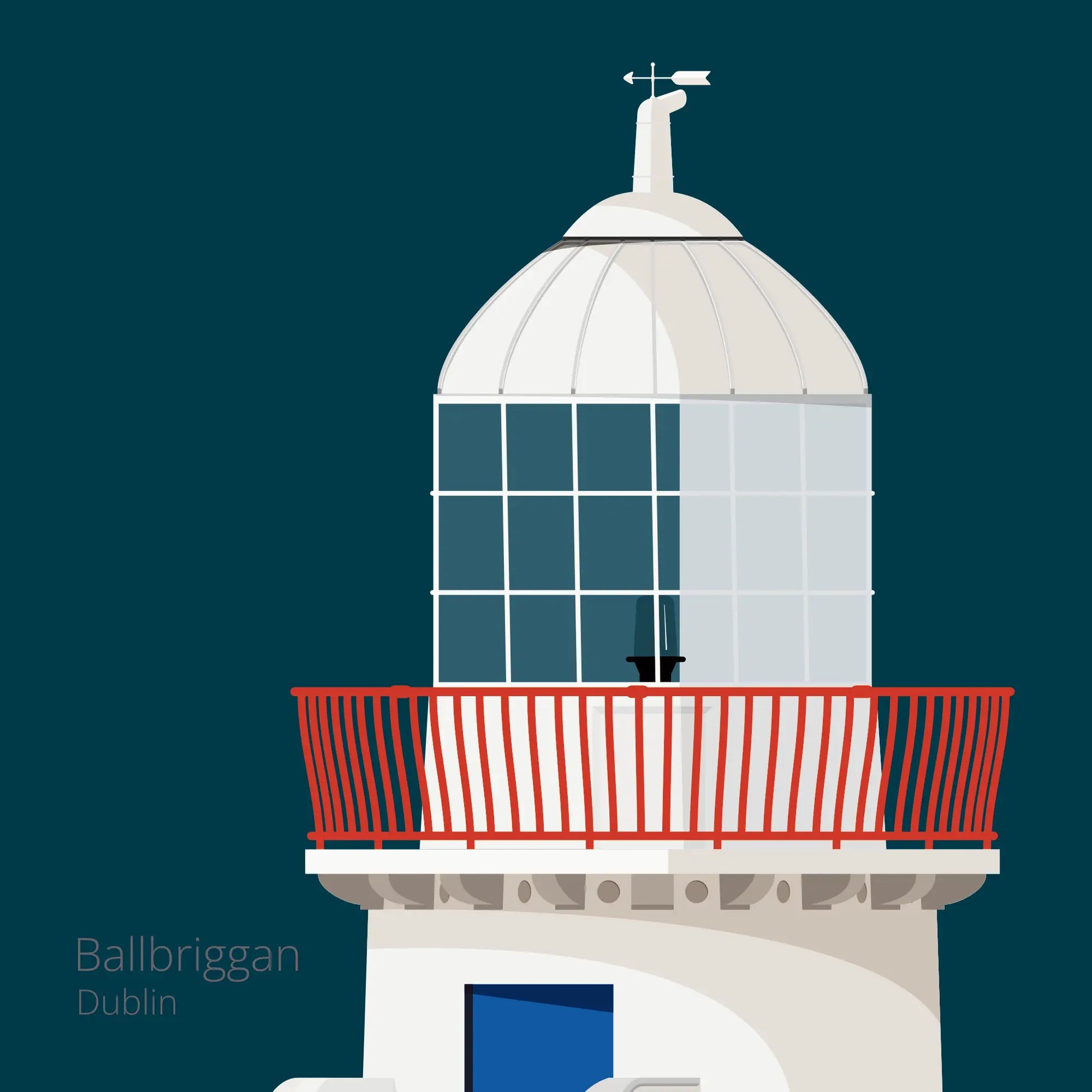 Illustration Ballbriggan lighthouse on a midnight blue background