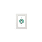 Contemporary graphic illustration of Eeragh lighthouse on a white background inside light blue square, mounted and measuring 15x20cm.