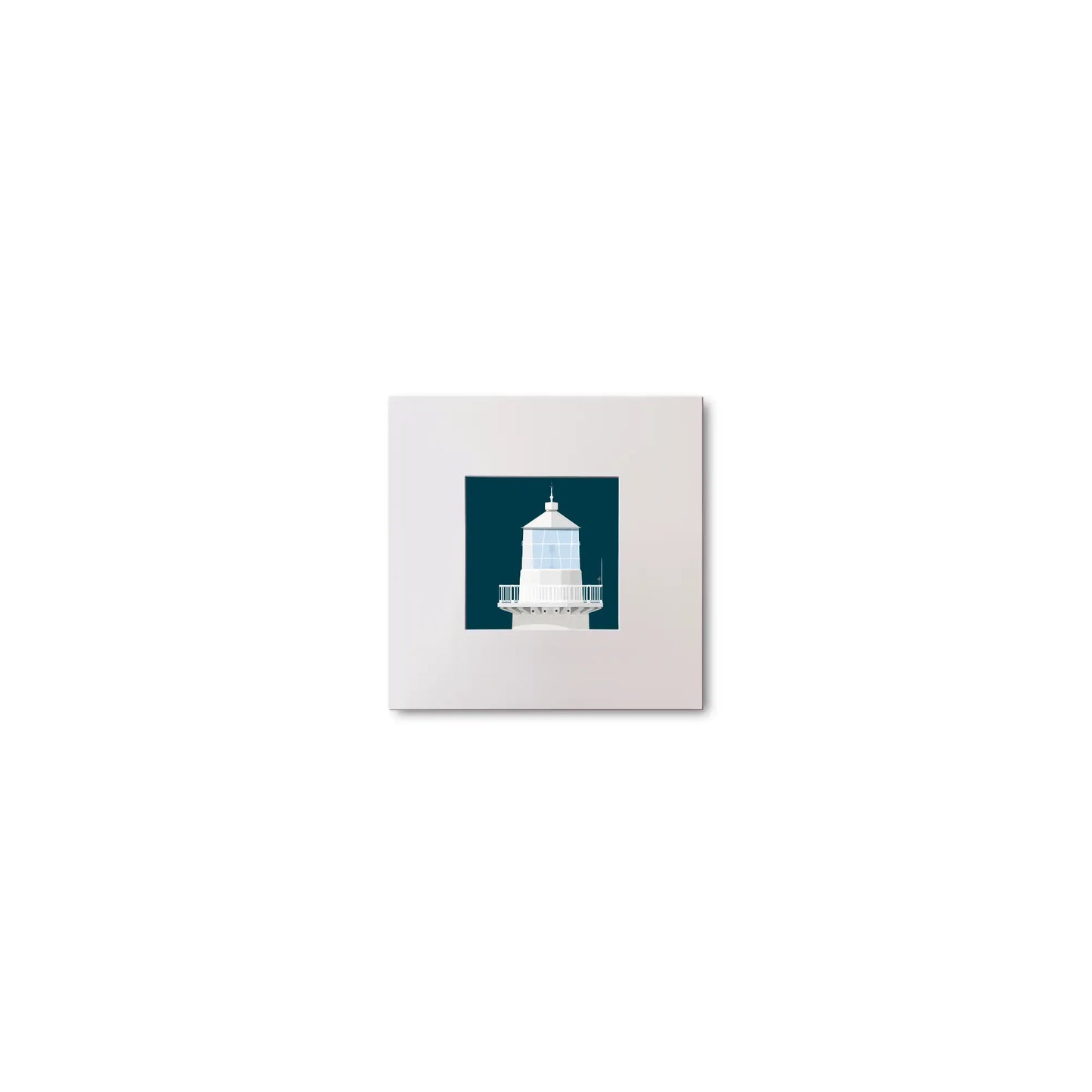 Illustration Eeragh lighthouse on a midnight blue background, mounted and measuring 10x10cm.