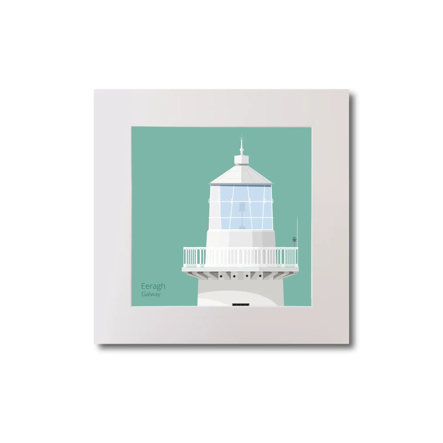 Illustration Eeragh lighthouse on an ocean green background, mounted and measuring 20x20cm.