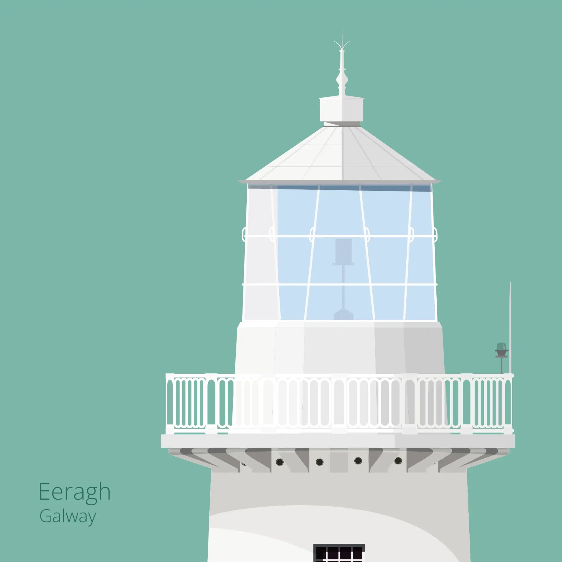 Illustration Eeragh lighthouse on an ocean green background