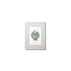 Contemporary wall hanging of Little Samphire Island lighthouse on a white background inside light blue square,  in a white frame measuring 15x20cm.