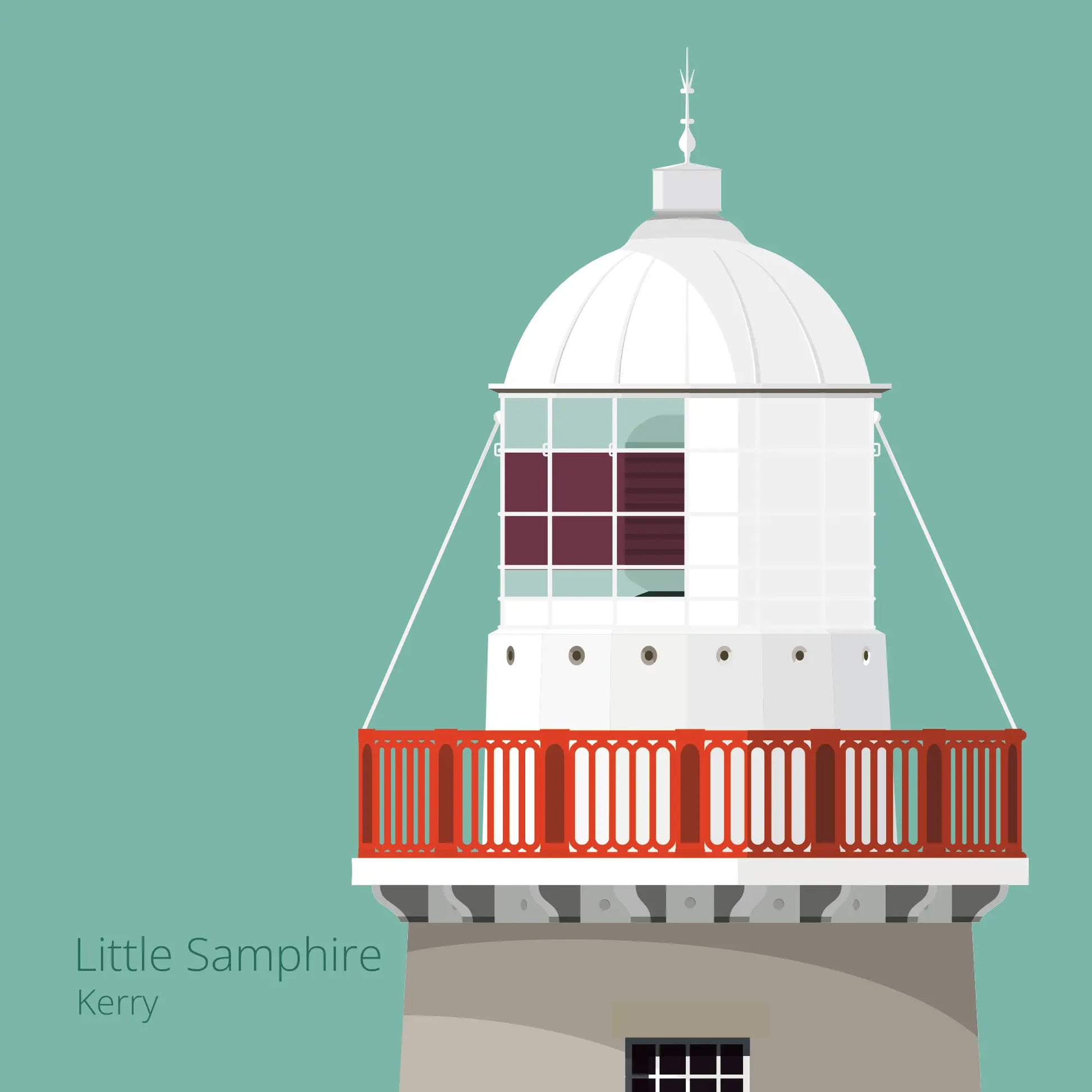 Illustration Little Samphire lighthouse on an ocean green background