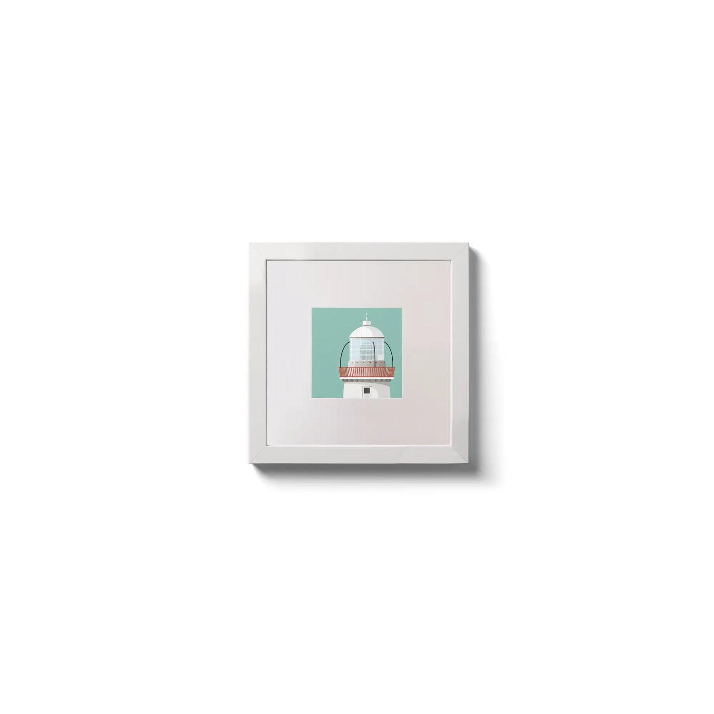 Illustration Eagle Island lighthouse on an ocean green background,  in a white square frame measuring 10x10cm.