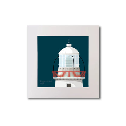 Illustration Eagle Island lighthouse on a midnight blue background, mounted and measuring 20x20cm.