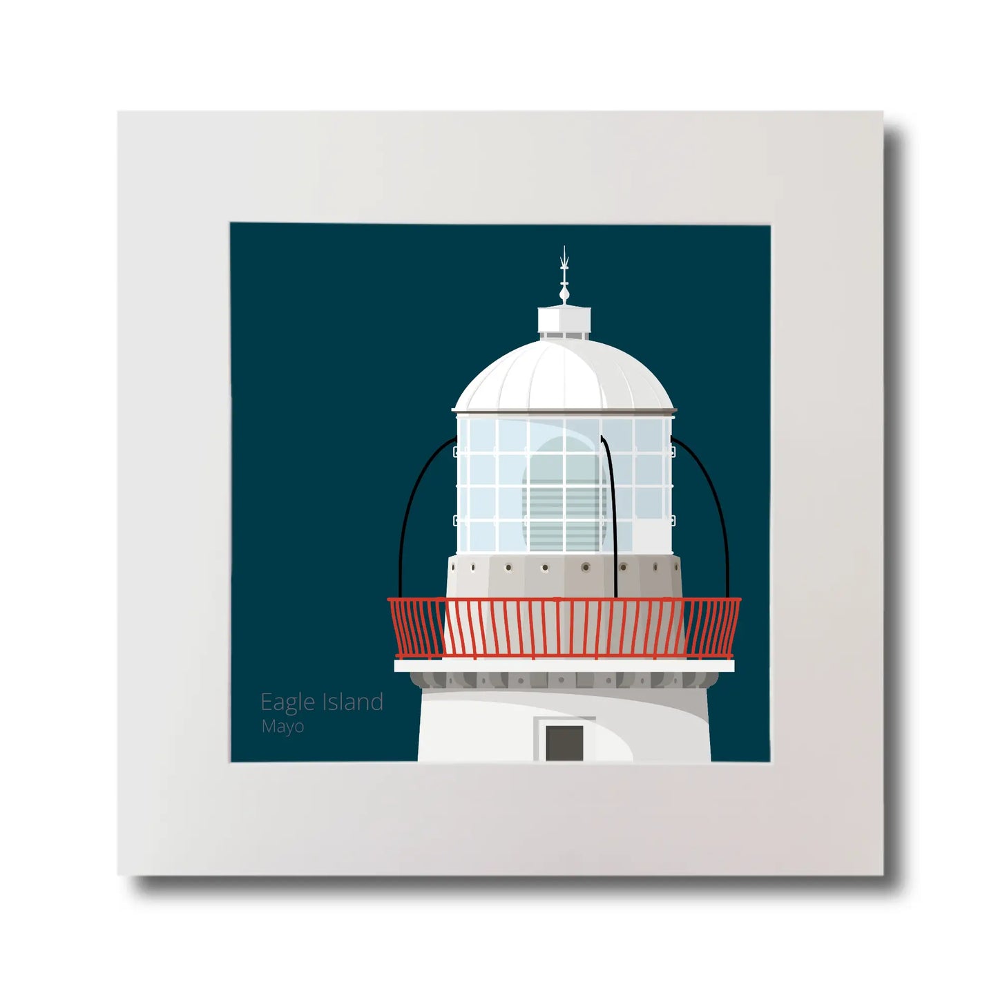 Illustration Eagle Island lighthouse on a midnight blue background, mounted and measuring 30x30cm.