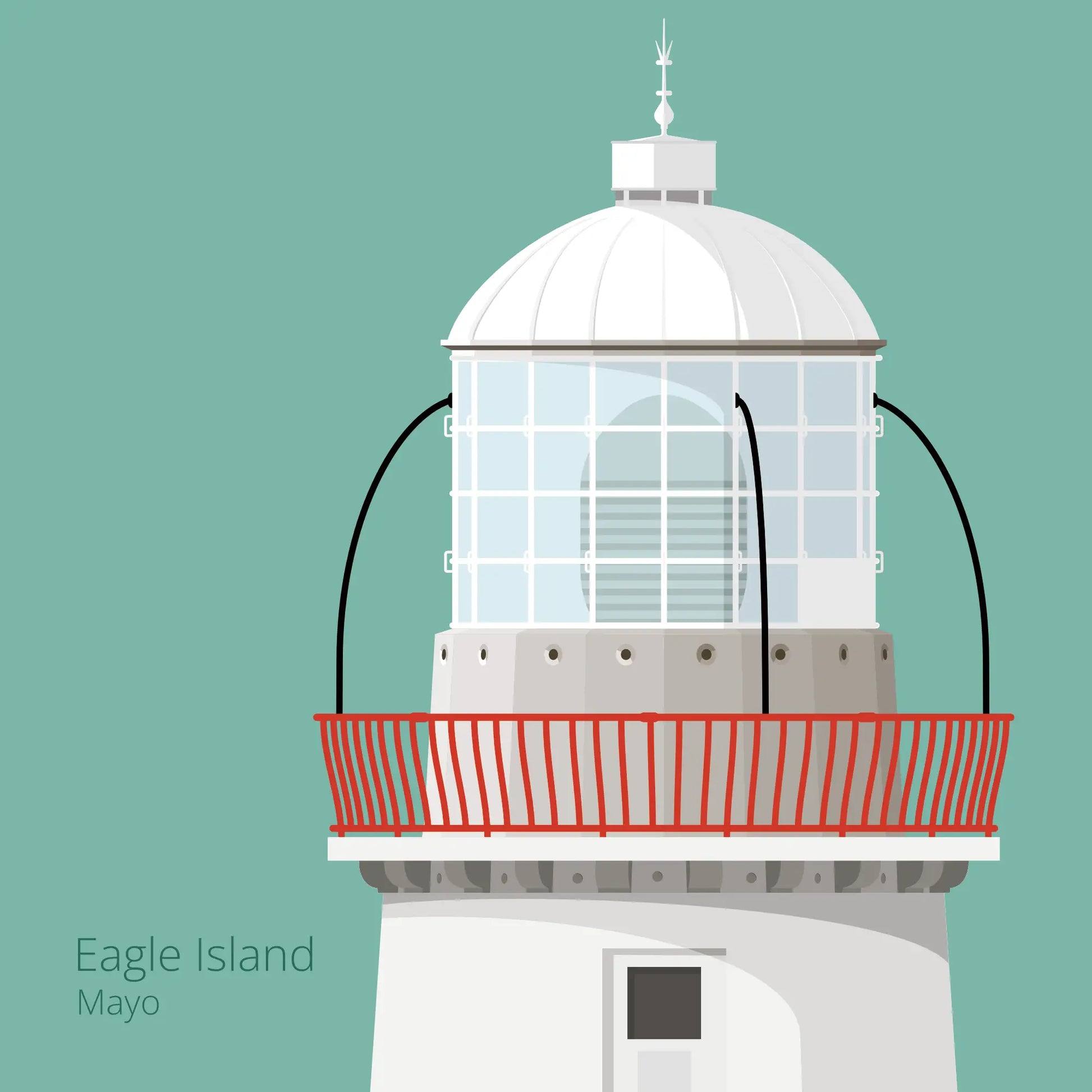 Illustration Eagle Island lighthouse on an ocean green background