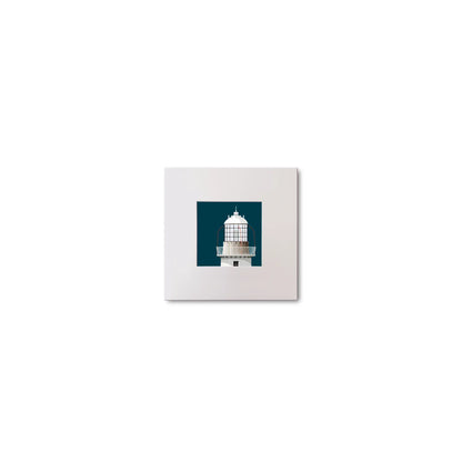 Illustration Tarbert lighthouse on a midnight blue background, mounted and measuring 10x10cm.