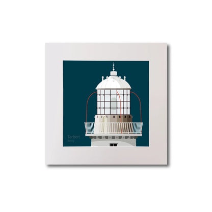 Illustration Tarbert lighthouse on a midnight blue background, mounted and measuring 20x20cm.