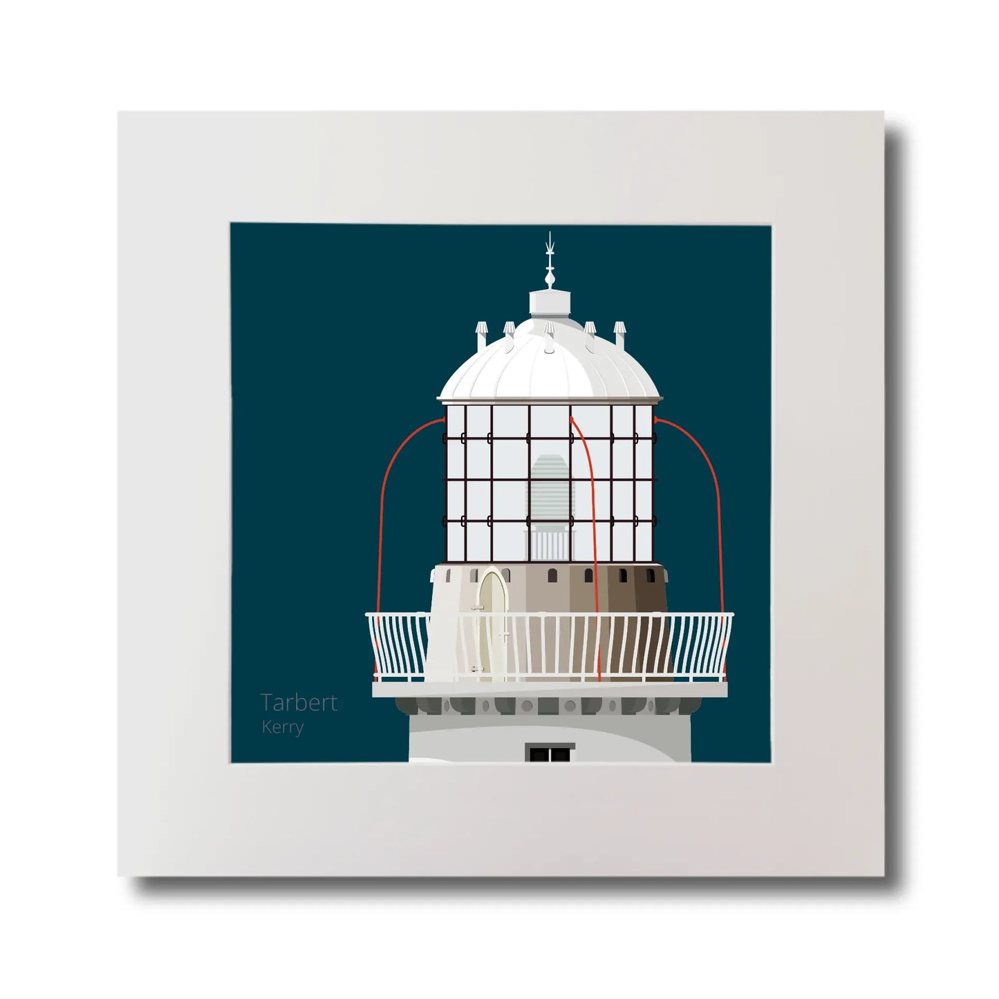 Illustration Tarbert lighthouse on a midnight blue background, mounted and measuring 30x30cm.