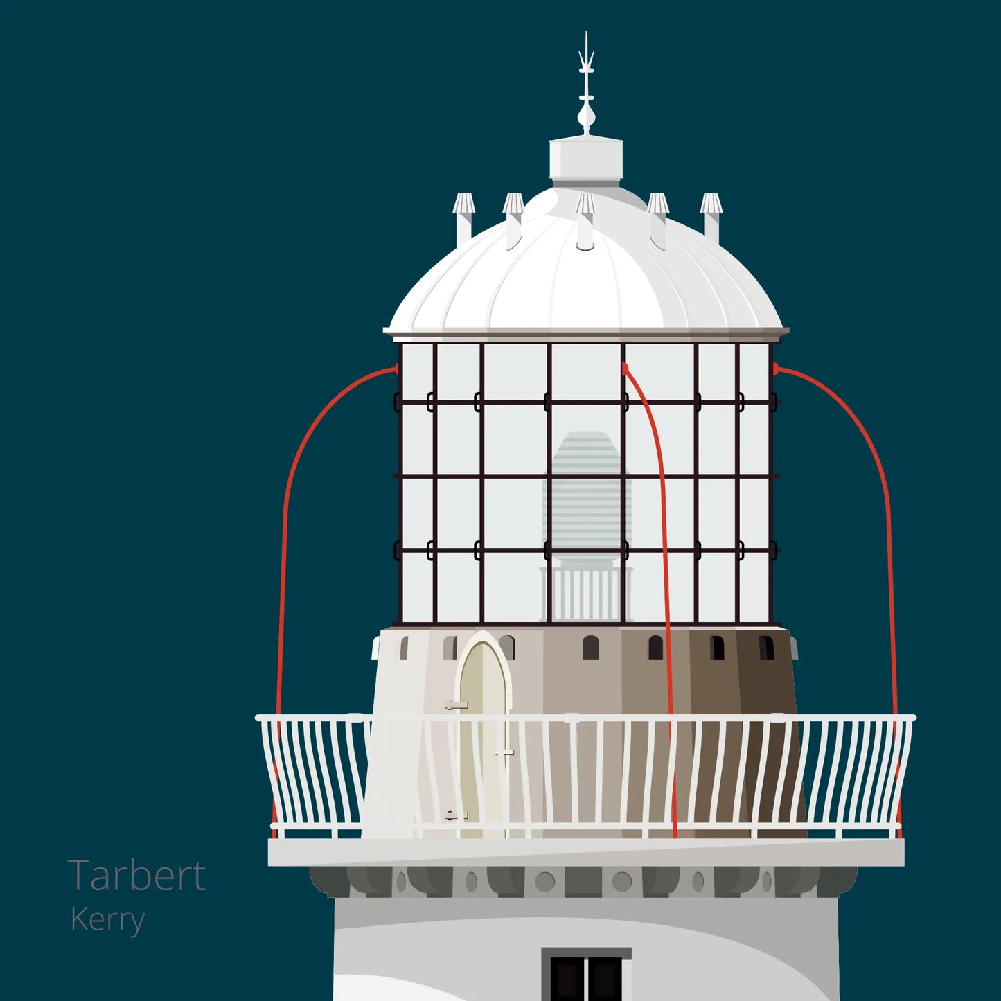 Illustration Tarbert lighthouse on a midnight blue background