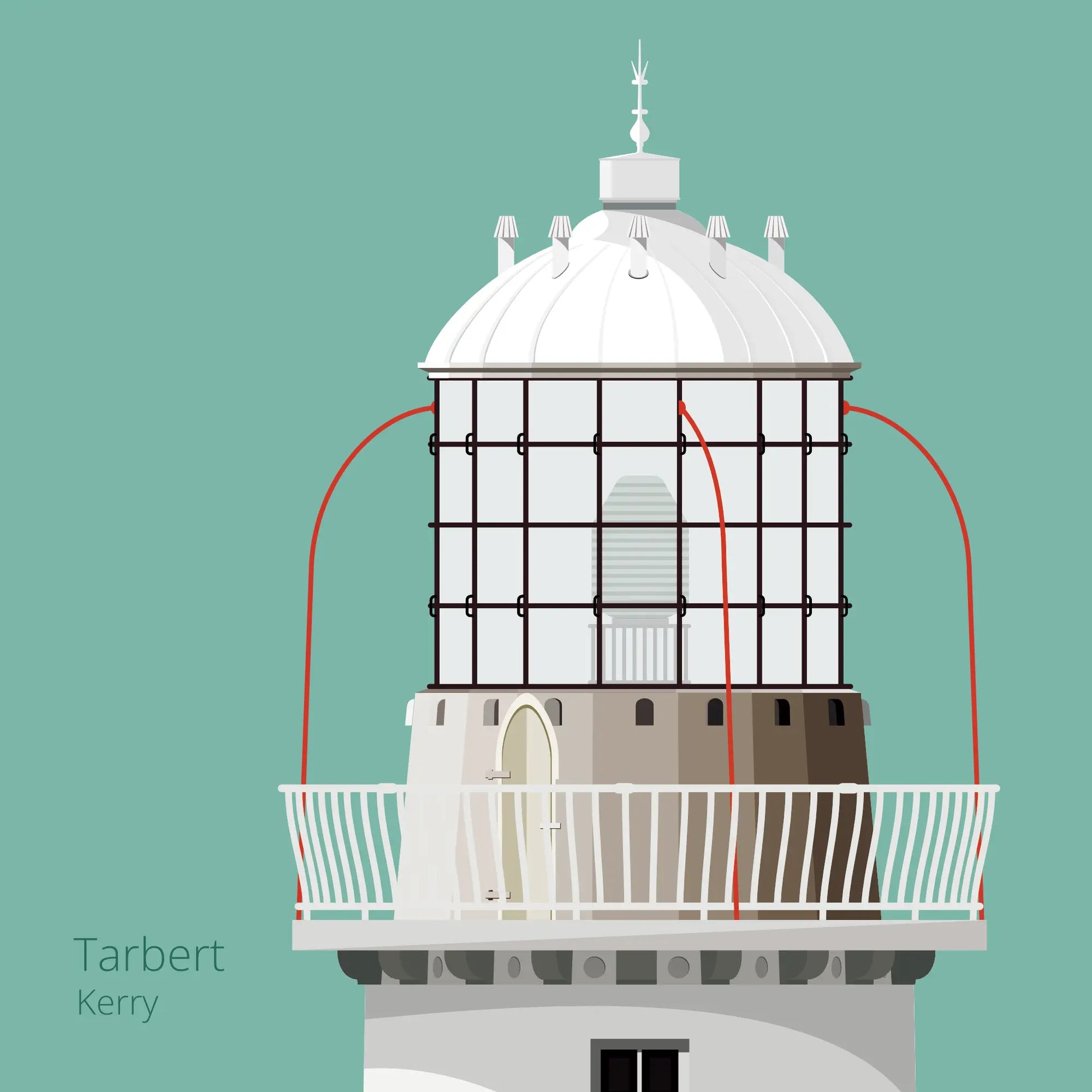 Illustration Tarbert lighthouse on an ocean green background