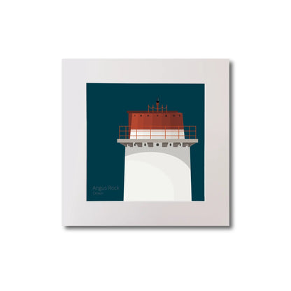 Illustration Angus Rock lighthouse on a midnight blue background, mounted and measuring 20x20cm.