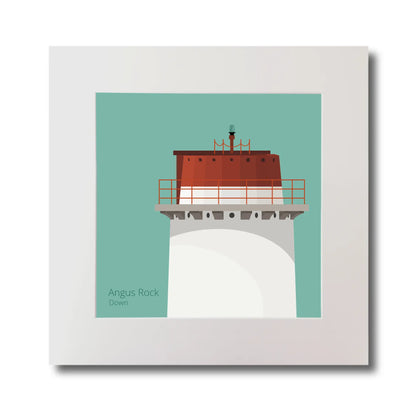 Illustration Angus Rock lighthouse on an ocean green background, mounted and measuring 30x30cm.