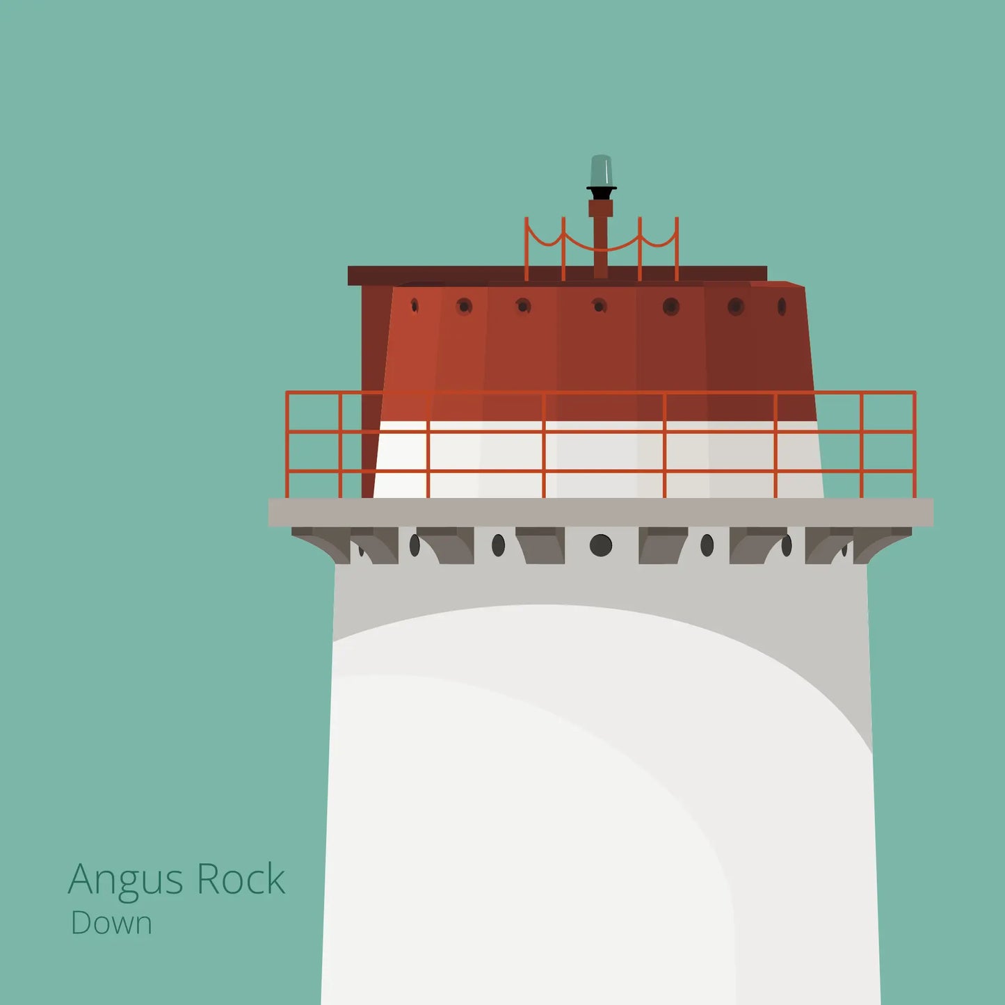 Illustration Angus Rock lighthouse on an ocean green background