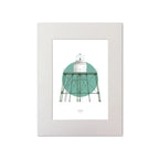 Contemporary graphic illustration of Dundalk lighthouse on a white background inside light blue square, mounted and measuring 30x40cm.