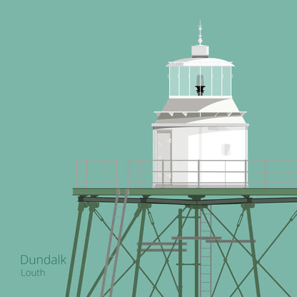 Illustration  Dundalk lighthouse on an ocean green background