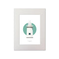 Contemporary graphic illustration of Duncannon North lighthouse on a white background inside light blue square, mounted and measuring 30x40cm.