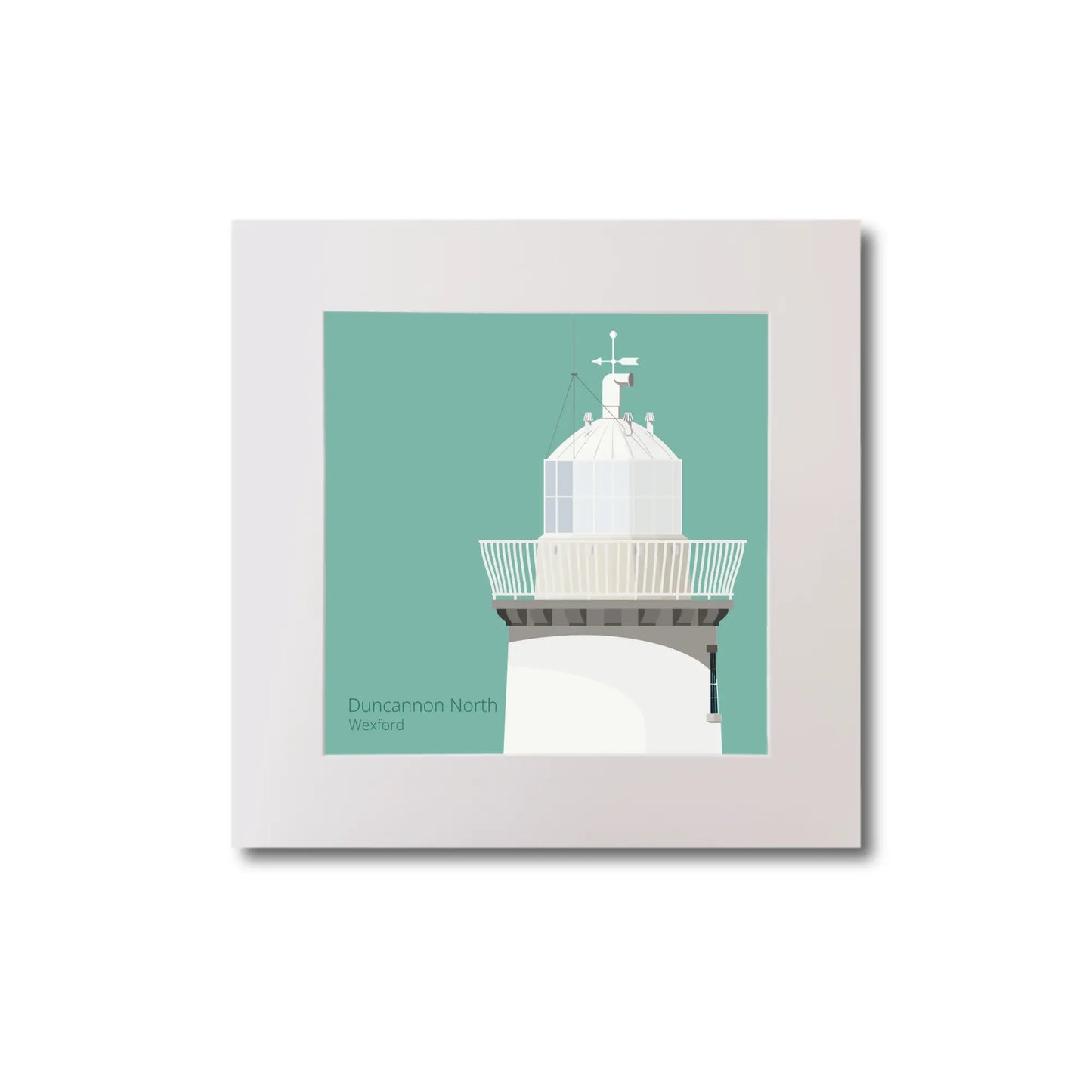 Illustration  Duncannon North lighthouse on an ocean green background, mounted and measuring 20x20cm.