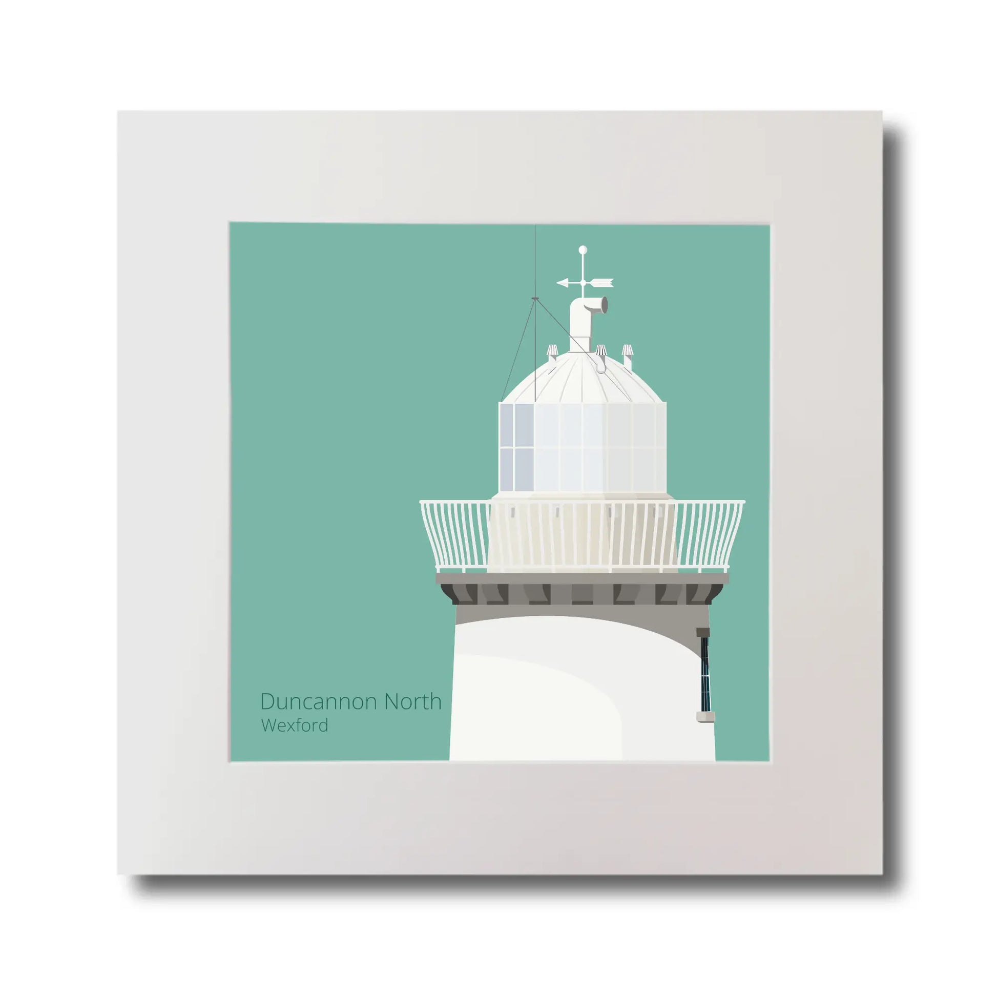 Illustration  Duncannon North lighthouse on an ocean green background, mounted and measuring 30x30cm.