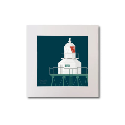 Illustration  Moville lighthouse on a midnight blue background, mounted and measuring 20x20cm.