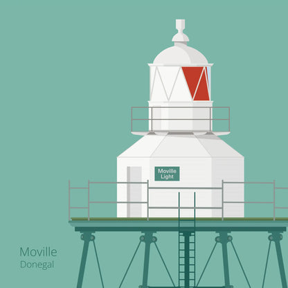 Illustration  Moville lighthouse on an ocean green background