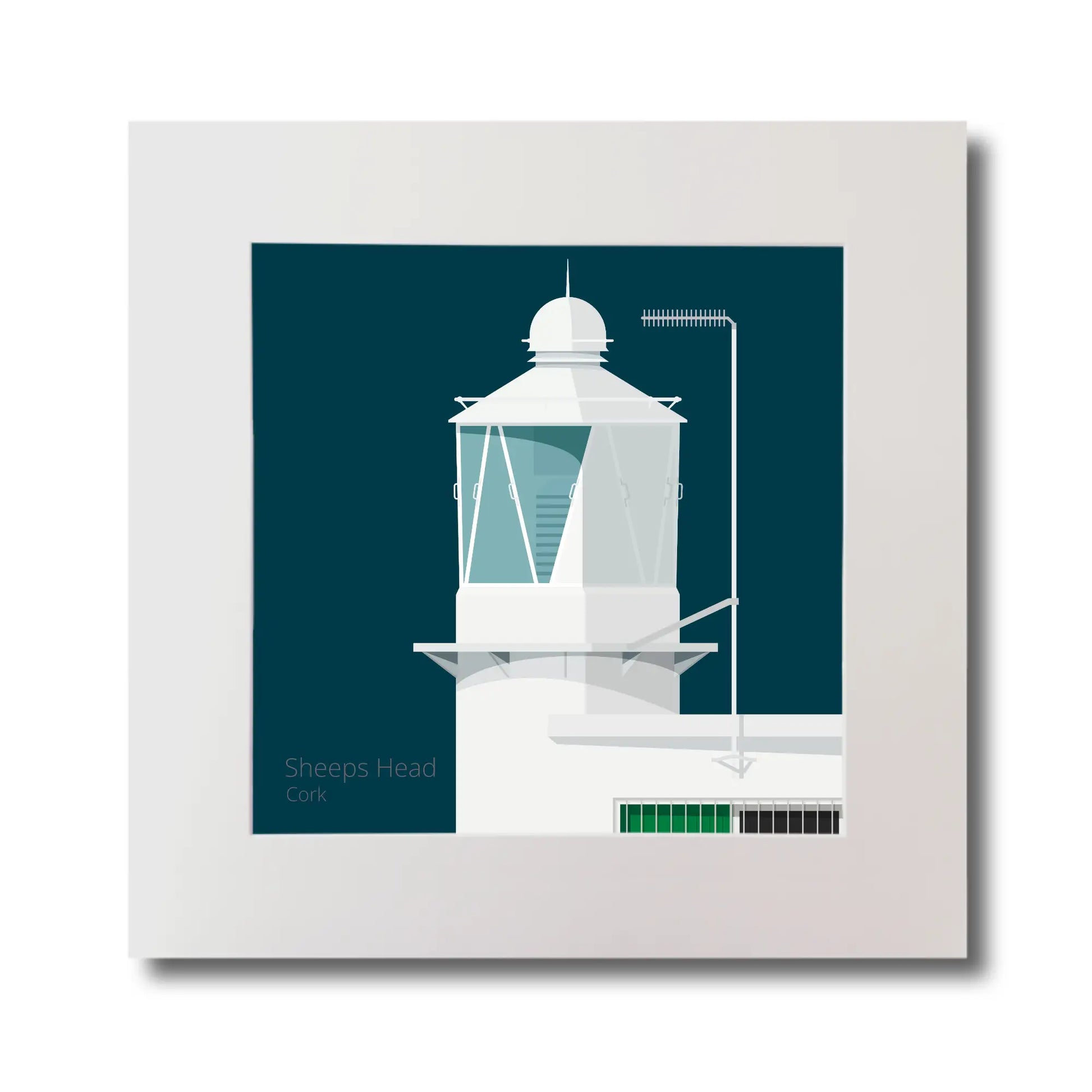 Illustration  Sheeps Head lighthouse on a midnight blue background, mounted and measuring 30x30cm.