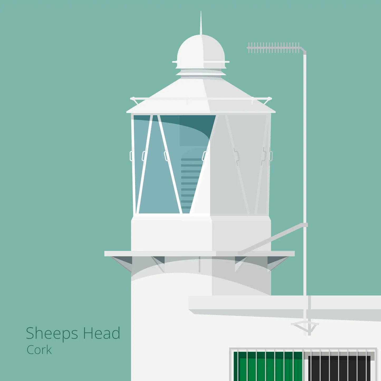 Illustration  Sheeps Head lighthouse on an ocean green background