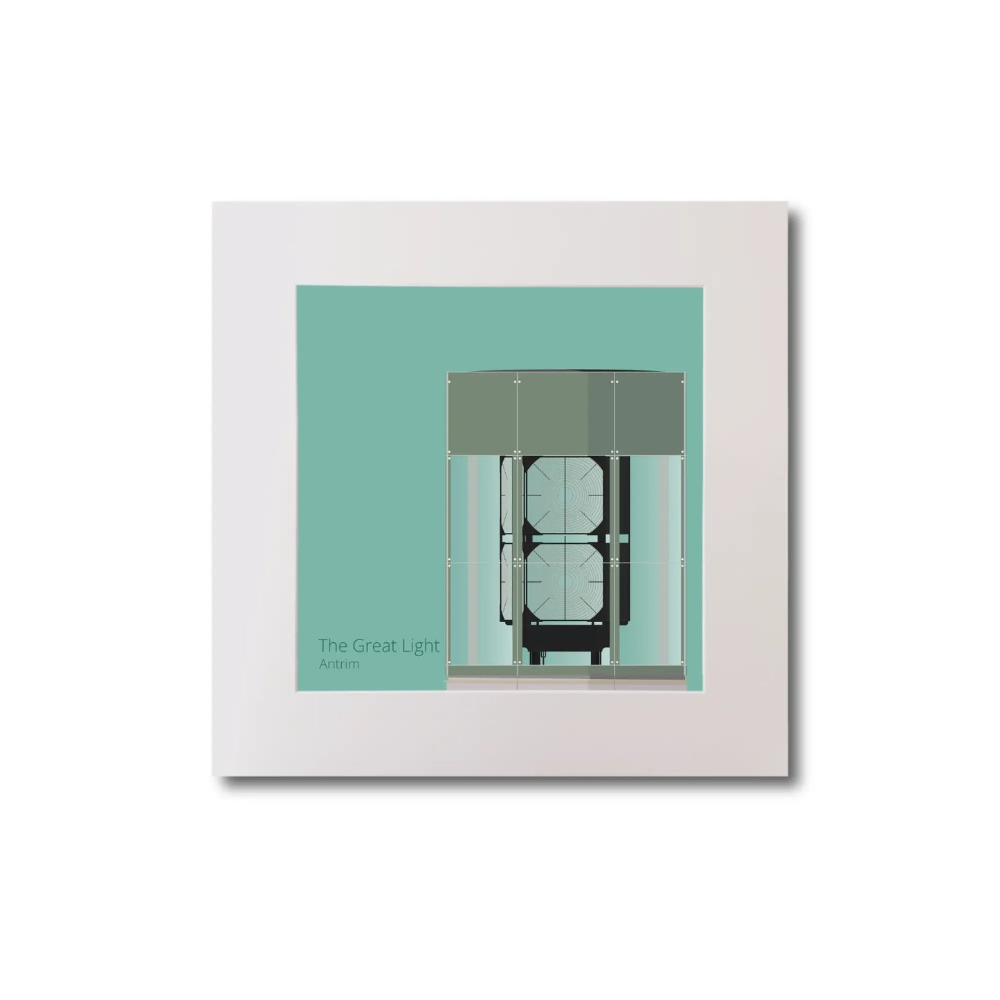 Illustration  The Great Light lighthouse on an ocean green background, mounted and measuring 20x20cm.