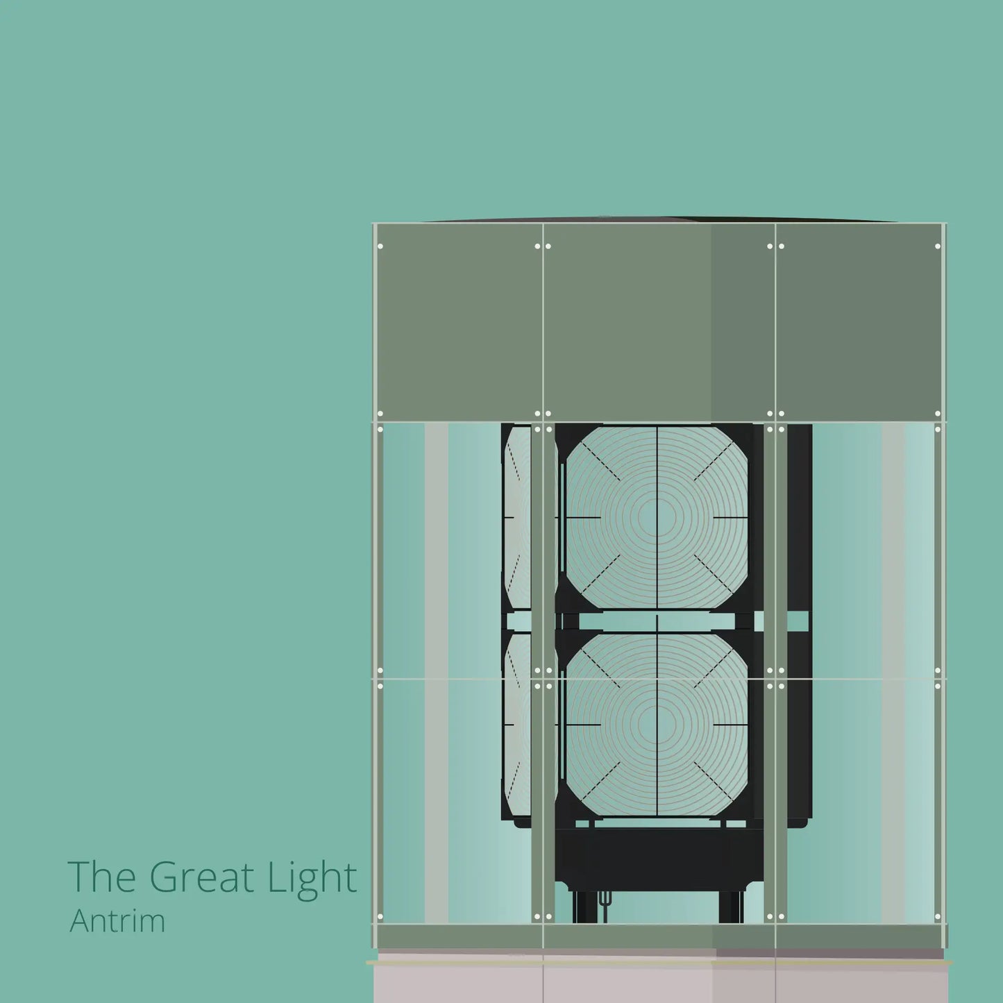Illustration  The Great Light lighthouse on an ocean green background