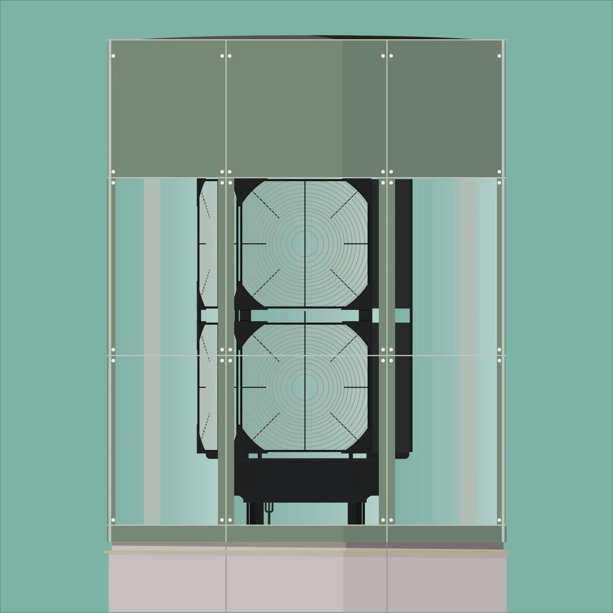 Contemporary graphic illustration of The Great Light lighthouse on a white background inside light blue square.