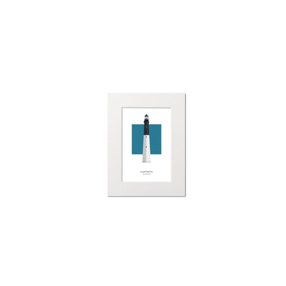 Illustration of the Loggerhead lighthouse, Florida, USA. On a white background with aqua blue square as a backdrop., mounted and measuring 6"x8" (15x20cm).