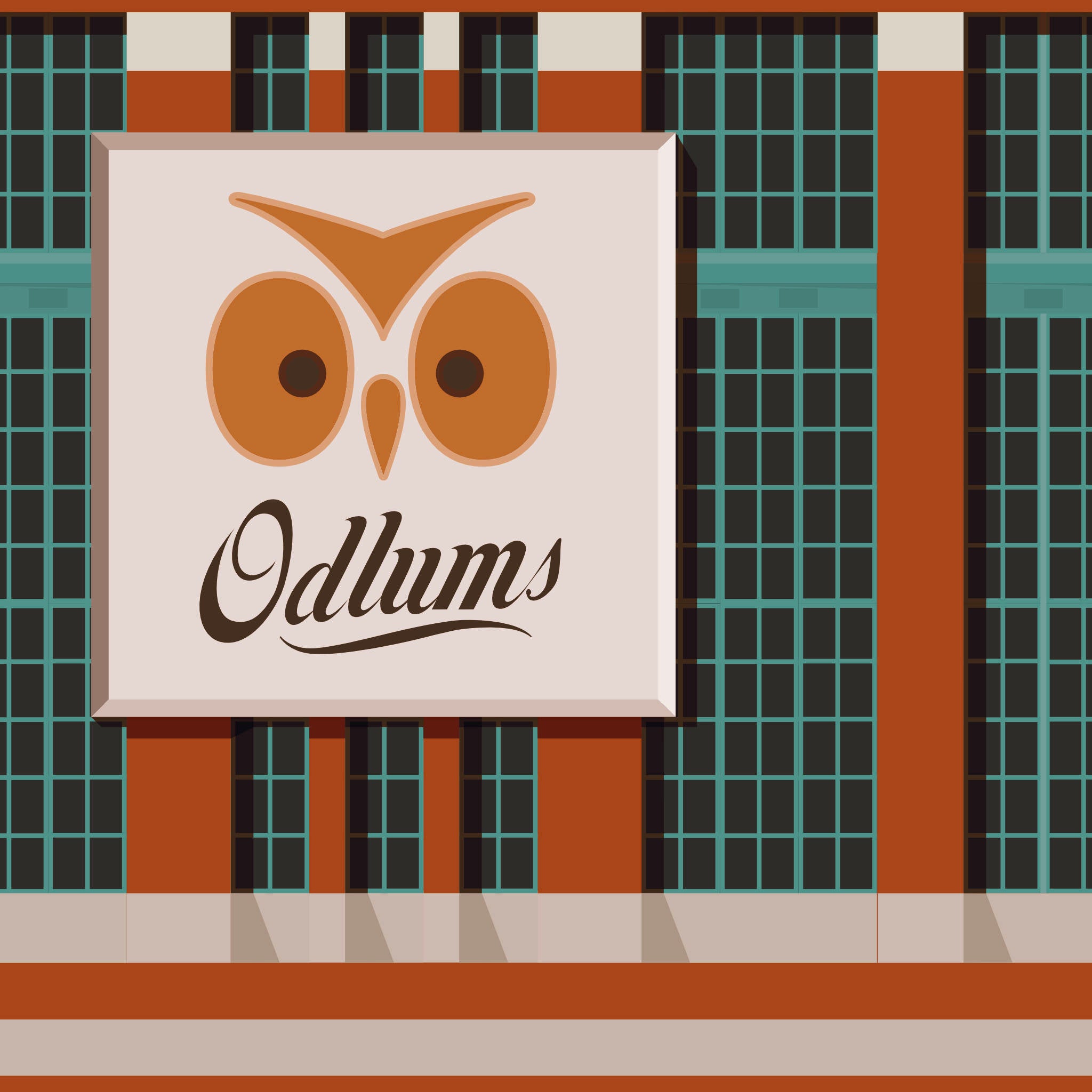 Detail of an illustration of Odlums log attached to the Flour Mill in Cork City. Part of our unique framed Odd Cuts collection